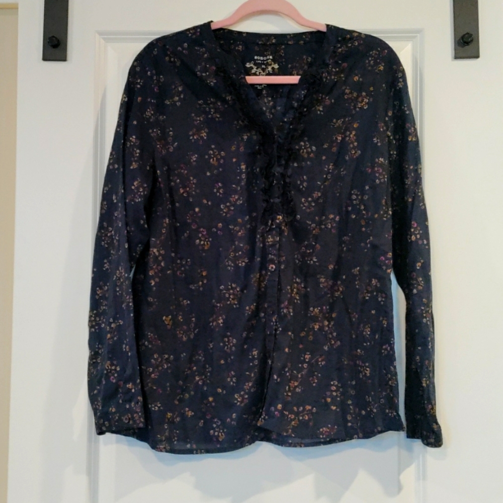 Navy Blue Floral Leaf Top